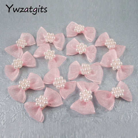 ywzatgits 2.5*1.5cm Pink Color Pearl Bows Girls Boutique Mini Hair Bow Headwear DIY Garment Craft 12pcs/lot YB0903