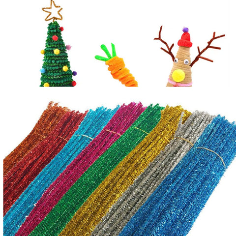 100pcs Glitter Chenille Stems Pipe Cleaners Plush Tinsel Stems Wired Sticks Kids Educational DIY Craft Supplies Toys Craf