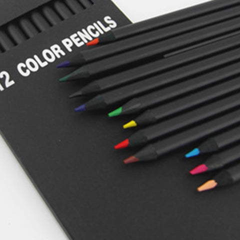 New 12 Pcs/Set High Quality Pencil Packaging 12 Different Colours Colored Pencils Kawaii School Black Wooden Pencils