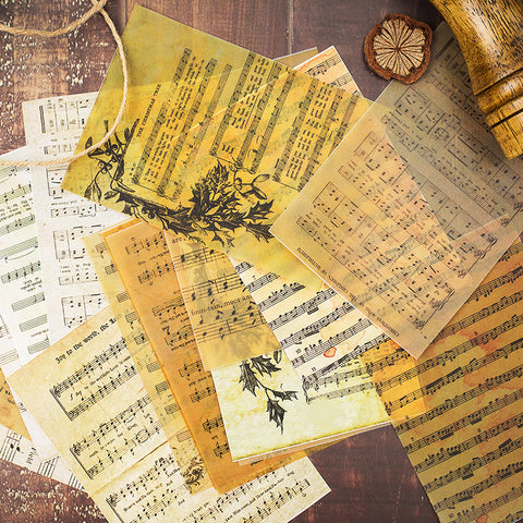 16pcs/Set Vintage English Music Sheet Vellum Paper Pattern Pack for Scrapbooking Happy Planner Card Making Junk Journal Project