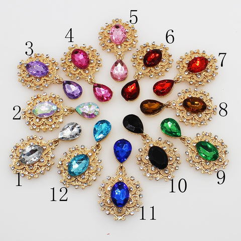 10pcs / lot 25mm * 45mm DIY accessories acrylic rhinestone alloy brooch clothing decoration craft supplies ()