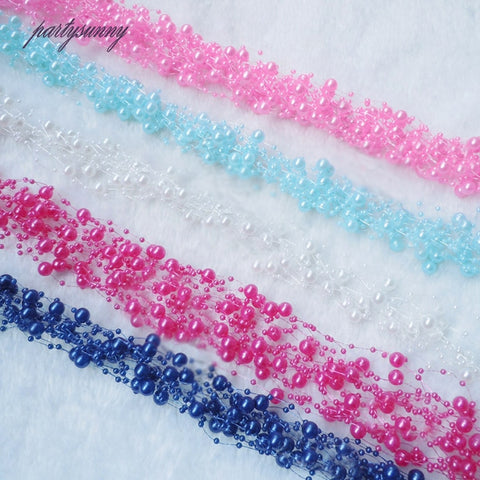 1yard Imitation Pearl Connected Beads Multicolor Bradde Chain for Wedding Party Decoration DIY Handmade Craft for Bride Flowers