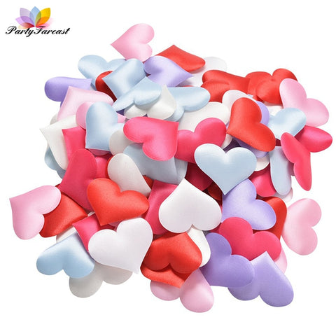 100Pcs 3cm Multicolor Heart DIY Craft Petals Sponge Satin Patchs for Women Girl Handmade Decoration Accessories Manualidades