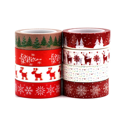 8 Designs Cute 15mmX10M Snow Deer Christmas tree Decorative Washi Tape Set DIY Scrapbooking Masking Tape School Office Supply