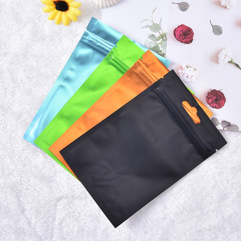 4 Colors 8*13cm/10*18cm/9*15cm Foil Food Packaging Bag Heat Seal Aluminum Foil Ziplock Bags Flat Zip Lock Package Bag Food Grade