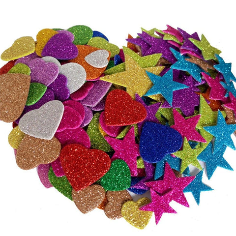 1pack Mixed Color Size Foam Glitter Stickers Star Shapes Wedding Decoration Crafts Heart Shapes DIY Decoration Birthday Party