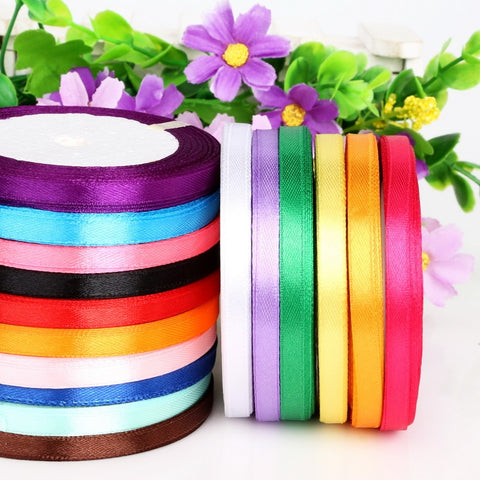 25 Yards 7mm width Satin Ribbon for DIY Bow Craft Decor Wedding Festival Party Decoration Gift Wrapping Scrapbooking Supplies