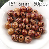 100/50PCSet Mix Shape Round Wood Painting Beads DIY Arts And Crafts Supplies Material DIY Necklace Wrist Wooden Painted Bead