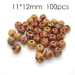 100/50PCSet Mix Shape Round Wood Painting Beads DIY Arts And Crafts Supplies Material DIY Necklace Wrist Wooden Painted Bead