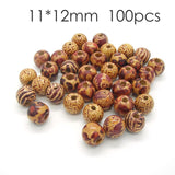 100/50PCSet Mix Shape Round Wood Painting Beads DIY Arts And Crafts Supplies Material DIY Necklace Wrist Wooden Painted Bead