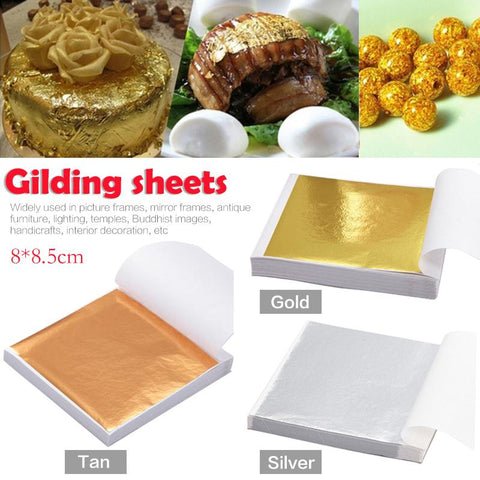 100Pcs Art Craft Design Paper Imitation Gold Sliver Copper Leaf Leaves Sheets Foil Paper for Gilding DIY Craft Decoration 40