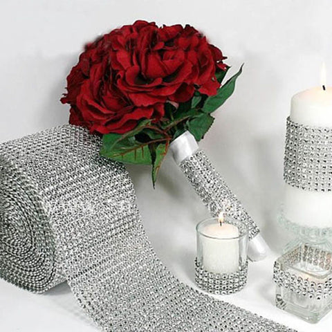 0.9m Silvery Crystal Diamond Mesh Wrap Cake Roll Rhinestone Ribbon Decor for Wedding Bridal Bouquet Wrap Bags Clothes DIY Crafts