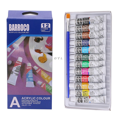 6 ML 12 Color Professional Acrylic Paint Watercolor Set Hand Wall Painting Brush