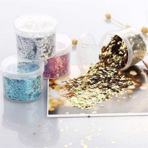 3mm laser sequin five-pointed star DIY Craft Supplies mobile phone accessories shell peach heart star PET glitter powder IB010