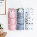 Multifunctional 3 Pockets Cotton Linen Wall Hanging Storage Bags Cactus Flamingo Pattern Storage Box Home Decoration Hanging Bag