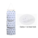 Multifunctional 3 Pockets Cotton Linen Wall Hanging Storage Bags Cactus Flamingo Pattern Storage Box Home Decoration Hanging Bag