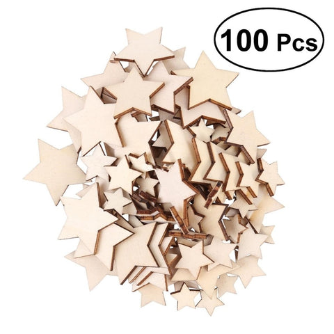 100PCS Unfinished Wooden Stars Assorted Size For Arts Crafts DIY Decoration Scrapbook Birthday Wedding Christmas Display Decor