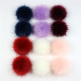 12 PCs Mixed Pom Pom Balls Imitation Fox Fur Round With Ring 8cm Dia. Fuchsia Pink Khaki Colorful DIY Craft Supply Accessories