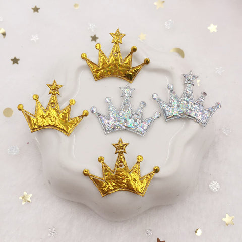 100pcs 18mm*25mm  Pretty Colorful Laser Cloth Crown Appliques Wedding Diy Hair Clip Accessories Supplies Decoration Craft SE02